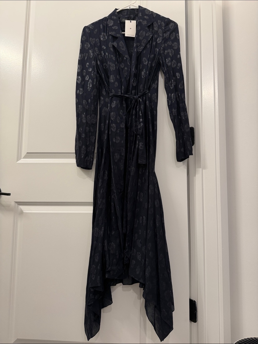 Cushnie Navy Printed High-Low Wrap Dress